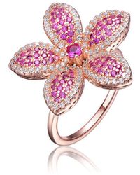 Genevive Jewelry - 18k Rose Gold Vermeil Cz Flower Ring - Lyst