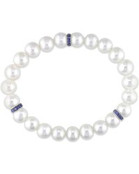 Pearls - 14K 1.00 Ct. Tw. Sapphire & 10Mm Freshwater Pearl Stretch Bracelet - Lyst