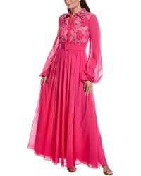 Badgley Mischka - Floral Embroidered Shirt Dress - Lyst