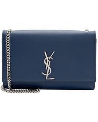 Saint Laurent - Blue Grain De Poudre Leather Monogram Kate Medium Shoulder Bag (authentic Pre-loved) - Lyst