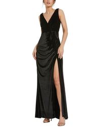 Mac Duggal - Deep V High Slit Draped Velvet Fitted Gown - Lyst