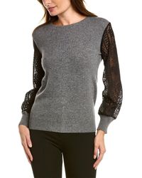 Sofiacashmere - Lace Sleeve Cashmere Sweater - Lyst