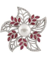 Splendid - Rhodium Plated Silver 10-11mm Freshwater Pearl & Cz Brooch - Lyst