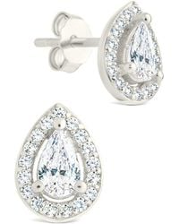 Sterling Forever - Silver Cz Pear Cut Brilliant Halo Stud Earrings - Lyst