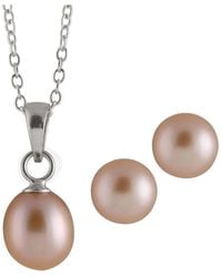 Splendid - Rhodium Plated 6-7mm Pearl Necklace & Earrings Set - Lyst