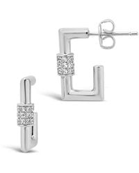 Sterling Forever - Rhodium Plated Cz Carabiner Hoops - Lyst