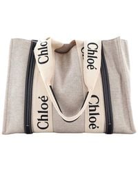 Chloé - Canvas & Leather Woody Tote Medium (Authentic Pre-Loved) - Lyst
