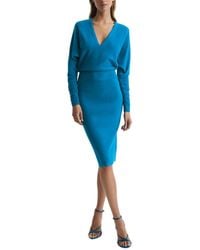 Reiss - Jenna Ruched Wool-Blend Midi Dress - Lyst