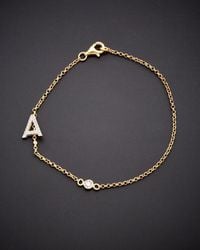 Italian Gold Over Silver - 18k 0.20 Ct. Tw. Diamond Initial Bracelet (a-z) - Lyst