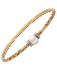 Pearls - Silver & Stainless Steel 0.06 Ct. Tw. Diamond & 6-7mm Pearl Bangle Bracelet - Lyst