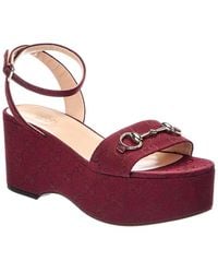 Gucci - GG Supreme Canvas & Leather Wedge Sandal - Lyst