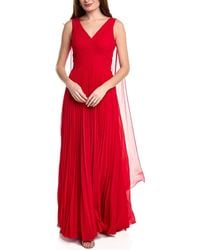 Teri Jon - Pleated Chiffon Cape Gown - Lyst