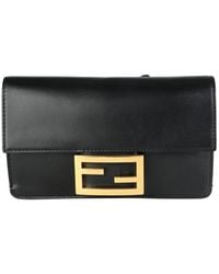 Fendi - Black Leather Mini Flat Baguette With Black 'strap You' Strap (authentic Pre-loved) - Lyst