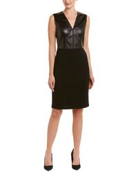 St. John Leather-bodice Wool-blend Sheath Dress - Black