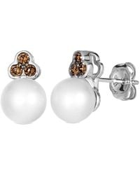 Le Vian - 14K 0.19 Ct. Tw. Diamond & Pearl & 7-8Mm Pearl Earrings - Lyst
