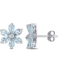 Rina Limor - 14k 2.18 Ct. Tw. Diamond & Aquamarine Floral Studs - Lyst