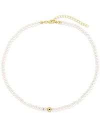 Sterling Forever 14k Plated 4-5mm Pearl Dainty Polished Choker Necklace - White