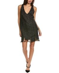 Ganni - V-neck Panel Wool-blend Mini Dress - Lyst