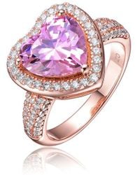 Genevive Jewelry - 18k Rose Gold Vermeil Cz Heart Ring - Lyst