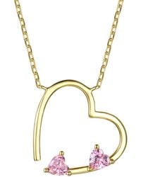 Genevive Jewelry - 14k Over Silver Cz Open Heart Necklace - Lyst