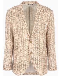 Giorgio Armani - Single-breasted Jacket In A Woven Print Linen - Lyst
