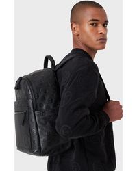 Giorgio Armani Pebbled-leather Backpack With All-over Logo - Black