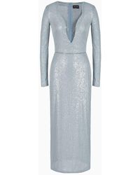 Giorgio Armani - Langes Kleid Aus Jersey, Verziert Mit Vollflächiger Paillettenstickerei - Lyst