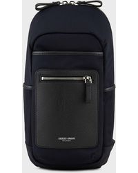 Giorgio Armani Two-tone Technical Nylon Sling Backpack - Blue