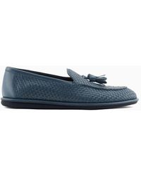 Giorgio Armani - Woven Nappa Leather Loafers With Tassels - Lyst