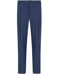 Giorgio Armani - Pantalon À Une Pince En Toile De Laine, Soie Et Lin - Lyst