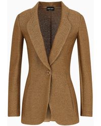 Giorgio Armani - Single-breasted Jacket In A Raffia-effect Jacquard Cotton-blend Jersey - Lyst