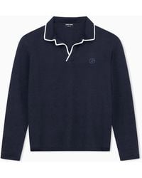Giorgio Armani - Linen And Silk Blend Knit Polo Shirt - Lyst