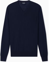 Giorgio Armani - Virgin Wool Crew Neck Sweater With Ribbed Trims - Lyst