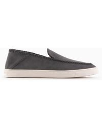 Giorgio Armani - Suede Slip On With Threading And Rubber Sole - Lyst