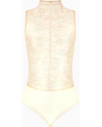 Giorgio Armani - Short Tulle Bodysuit With Rhinestone Embroidery - Lyst