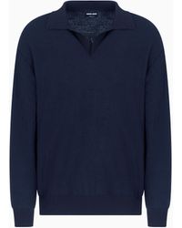 Giorgio Armani - Micro Jacquard Virgin Wool And Viscose Polo Jumper - Lyst