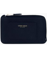 Giorgio Armani - Half Zip-Around Granulated Leather Wallet With Logo Pocket - Lyst