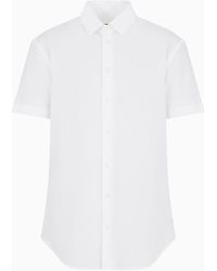 Giorgio Armani - Cotton Seersucker Shirt In A Regular Fit With Short Sleeves - Lyst