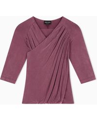 Giorgio Armani - Long-Sleeved Cupro Jersey Top With Draping - Lyst