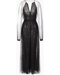 Giorgio Armani - Silk And Tulle Long Dress With All-over Rhinestones - Lyst