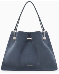 Giorgio Armani - Suede Bag With A Metal Bar And Leather Handles - Lyst