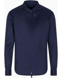 Giorgio Armani - Slim Fit Interlock Cotton Shirt With Full Zip Closure - Lyst