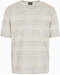 Giorgio Armani - T-shirt En Lin À Col Ras-du-cou Et Imprimé De Rayures Irrégulières - Lyst
