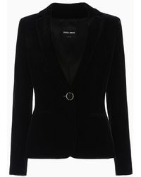 Giorgio Armani - Single-breasted Velvet Jacket With Jewel Button Detail - Lyst