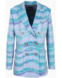 Giorgio Armani - Double-breasted Jacket In Jacquard With A Wave Motif - Lyst
