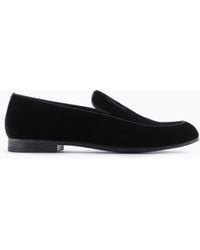 Giorgio Armani - Velvet Loafers With Embroidered Logo - Lyst