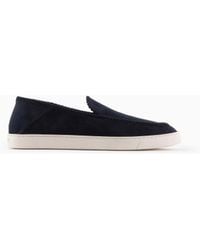 Giorgio Armani - Suede Slip On With Threading And Rubber Sole - Lyst