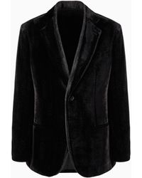 Giorgio Armani - Single-Breasted Velvet Jacket With Chevron Motif - Lyst