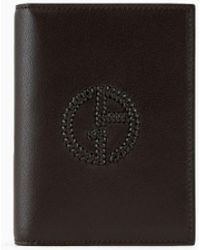 Giorgio Armani - Leather Bifold Passport Holder With Embroidered Logo - Lyst