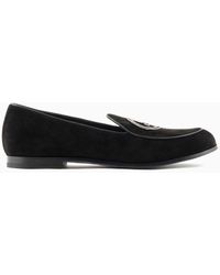 Giorgio Armani - Suede Loafers With Embroidered Logo - Lyst